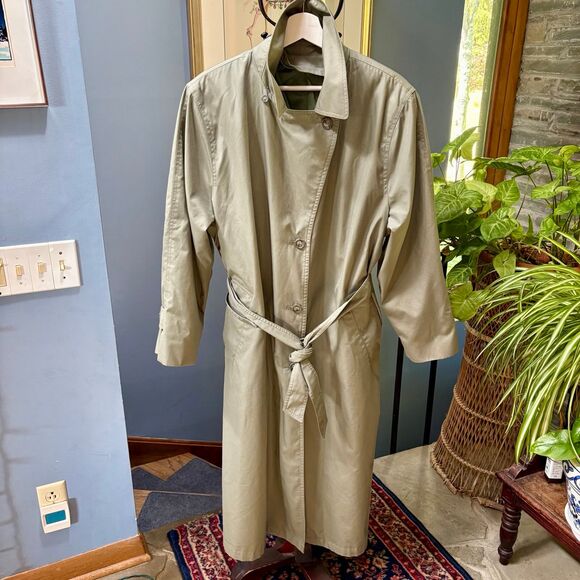 London Fog Towne Trench Coat in Khaki Green w/Sustainable Sashiko Mend 1X - Picture 2 of 12